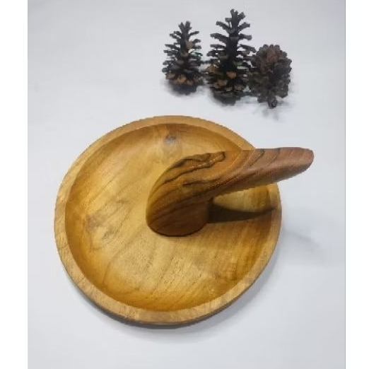 Cobek dan ulek kayu jati satu set,cobek ulek kayu jati,cobek kayu jati,cobek kayu