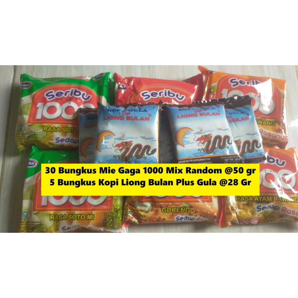 

P37 Mie Gaga 1000 Goreng Ayam Bawang Soto 30 pcs & Kopi Liong Bulan Plus Gula 5 Pcs Termurah Grosir