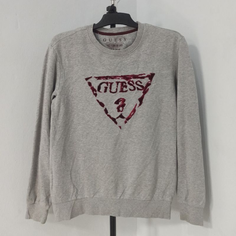Crewneck Sweater GUESS Preloved Korea Size L | Grey Maroon GUESS sweatshirt