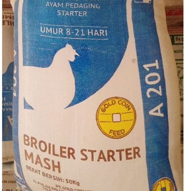 A201m pakan komplit berbentuk tepung untuk anak ayam produk goldcoin kemasan @ 1 kg