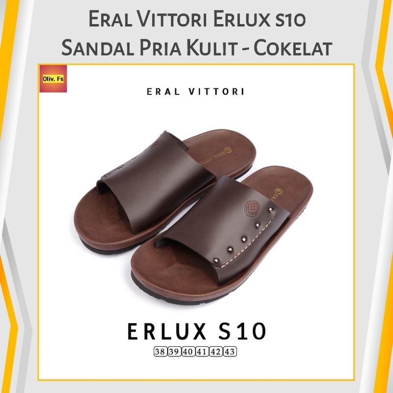 ERAL VITTORI Erlux S10 Sandal Pria Kulit - Cokelat