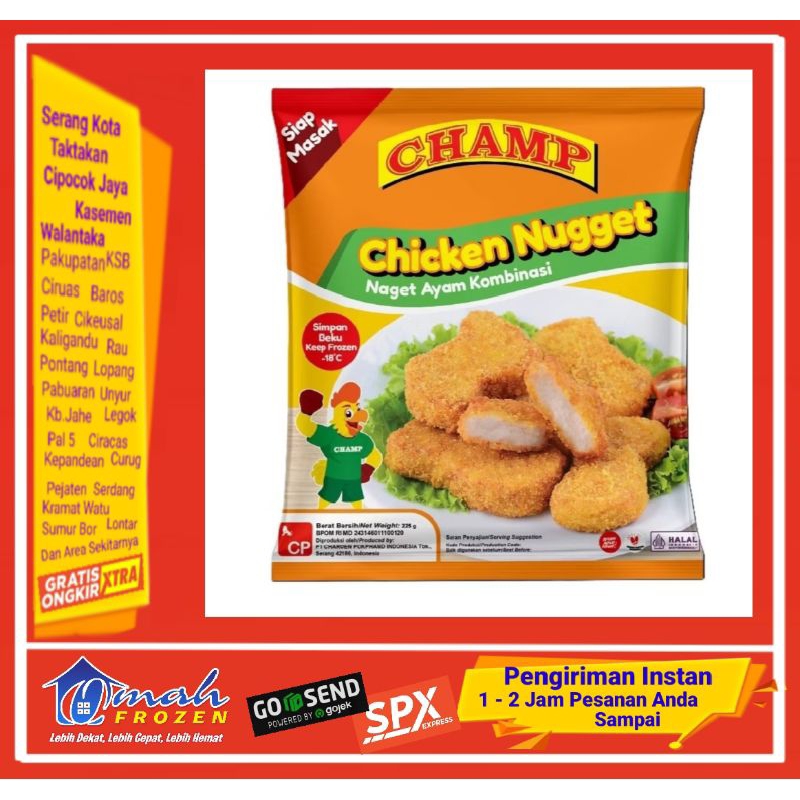 

Nugget Champ 225g,Chiken Nugget,Naget Ayam, Frozen Serang