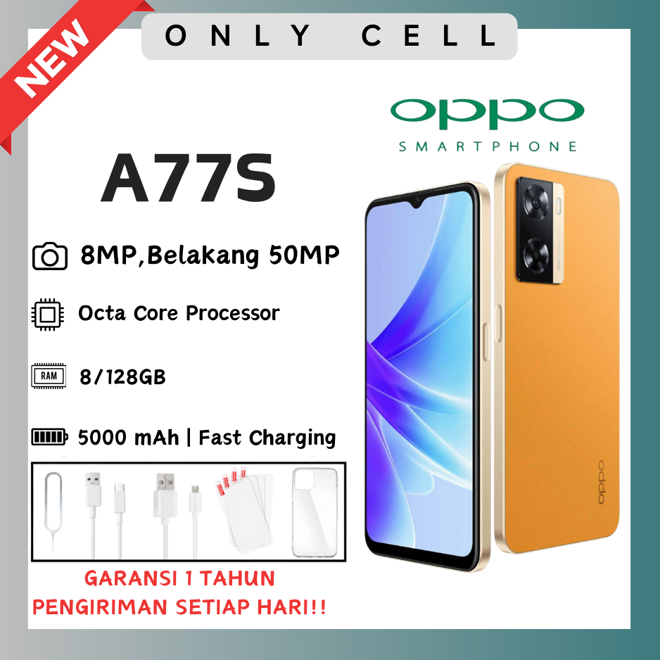 HP OPPO A77S RAM 8/128GB FULLSET GARANSI 1 TAHUN TERMURAH BERKUALITAS TERBARU BISA COD GRATIS ONGKIR