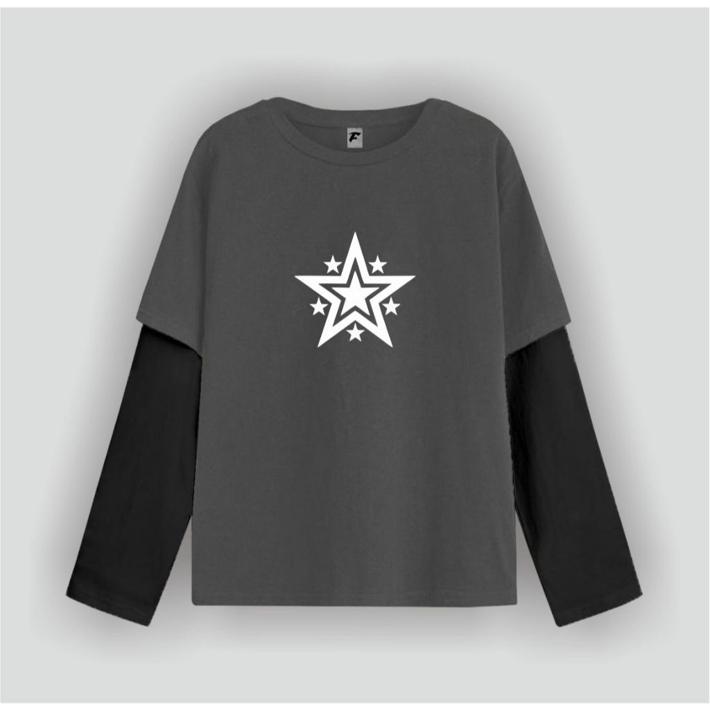 Flooks clothing Tshirt Double layer Stars Logo  long sleeve  band kaos pria wanita