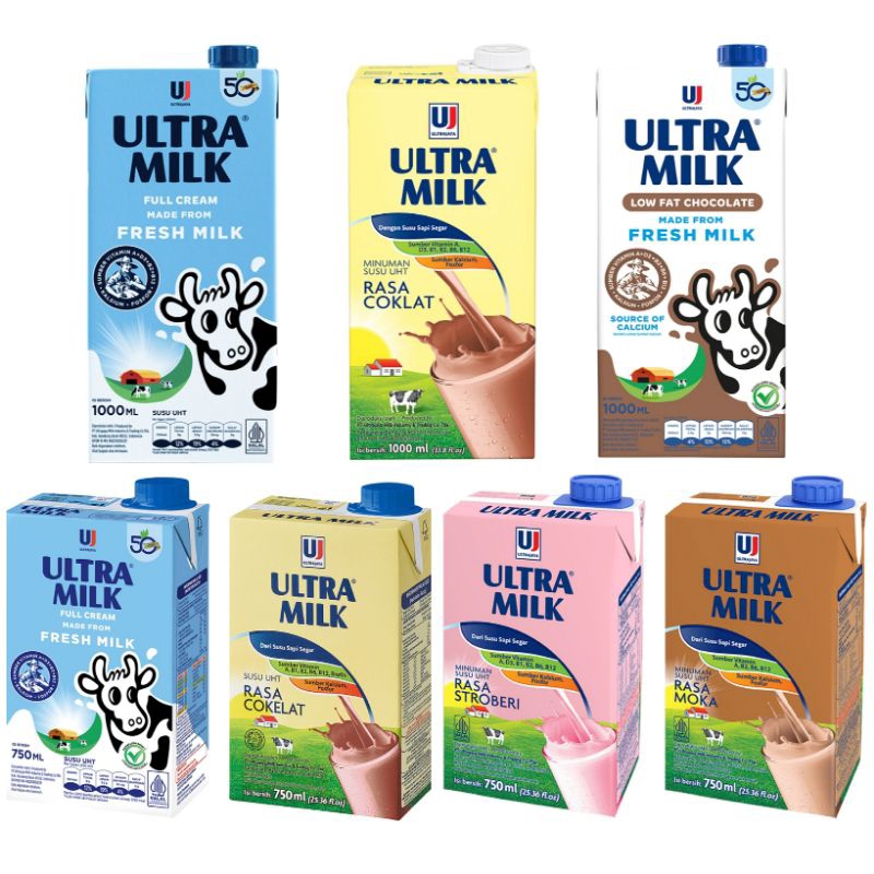 

(instant saja) Ultra Milk susu UHT Plain Full cream strawberry Coklat Low Fat mocca besar 1L 750ml