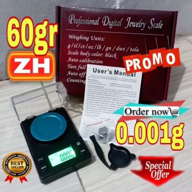 timbangan digital 60gr 1mg 0.001g timbangan emas pocket scale 0.001g