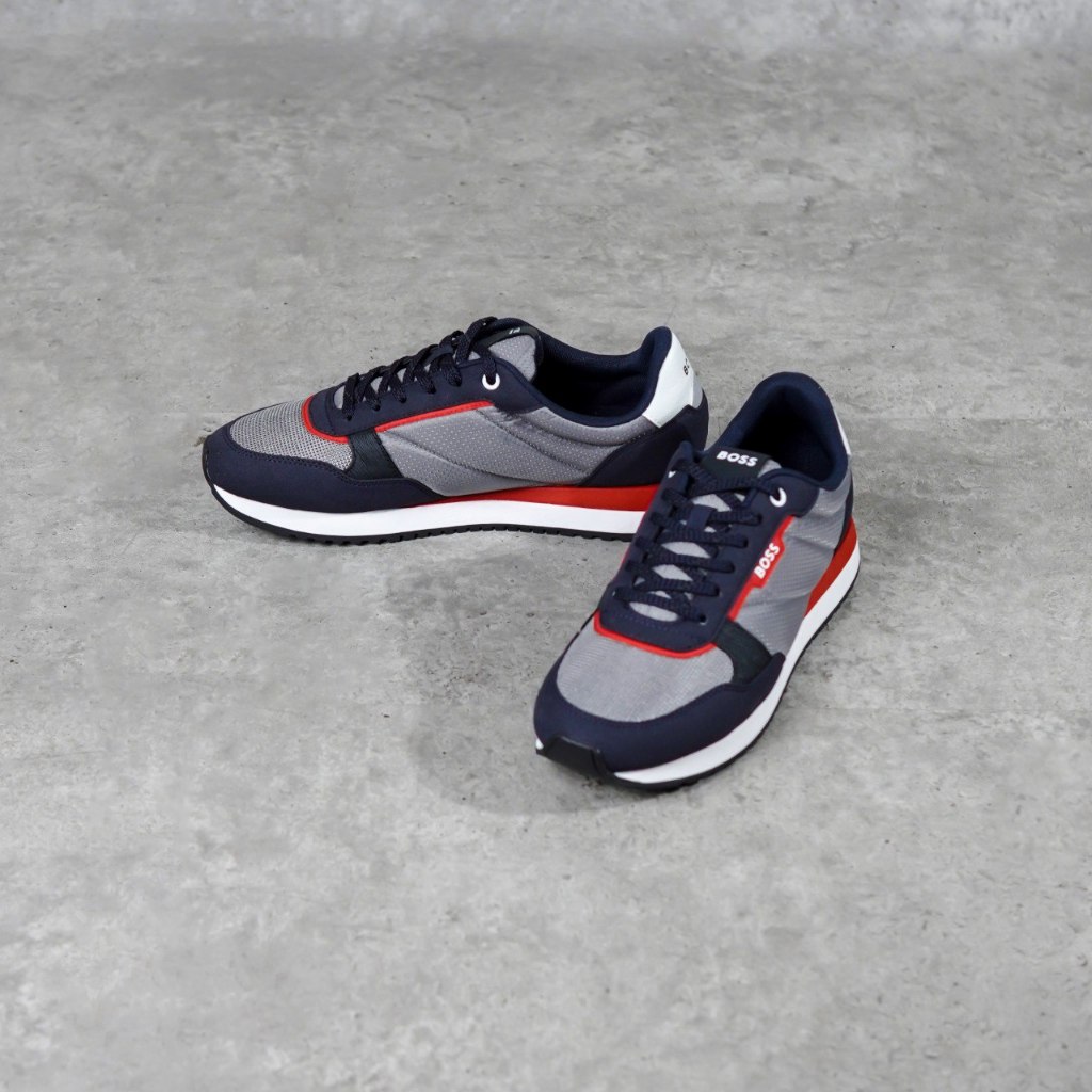 Sepatu HUGO BOSS KAI RUNN GREY NAVY SNEAKER 100% ORIGINAL