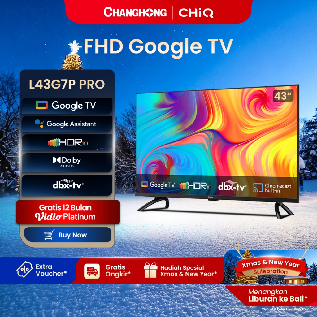 【Google TV】CHiQ 43 inch Smart TV Full HD-HDR10+DBX Dolby Audio Google Assistant  Netflix Youtube Dig