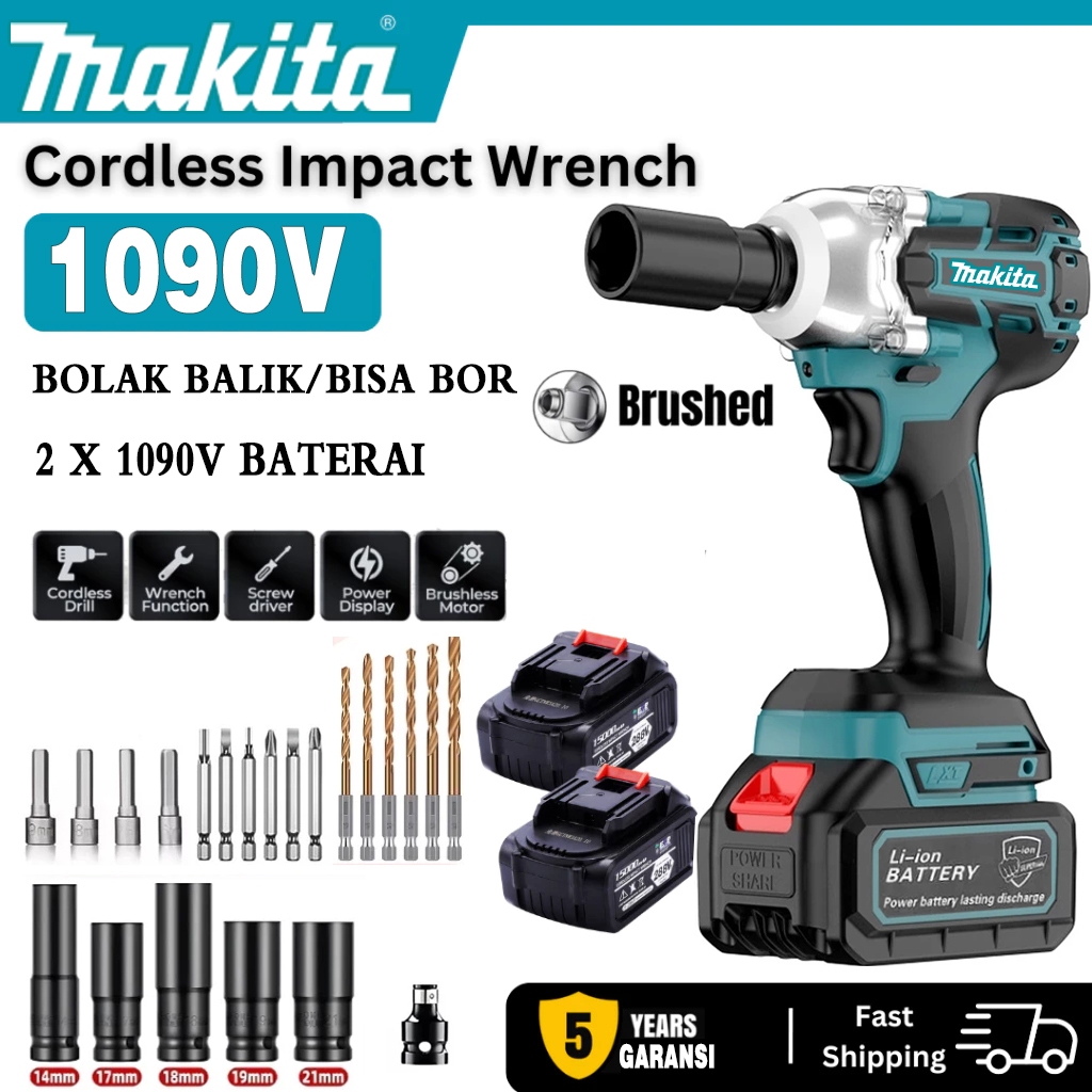 MAKITA Cordless Impact Wrench Brushless 1090V/588V Impact baterai Mesin Bor Untuk Baut Mobil Impact 