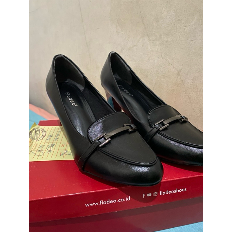 Fladeo- sepatu pantofel high heels wanita/Black 38