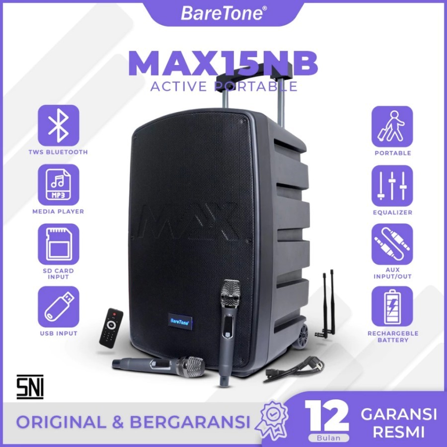 BareTone MAX15NB Speaker 15 Inch Portable RMS 800 Watt ( New Model )