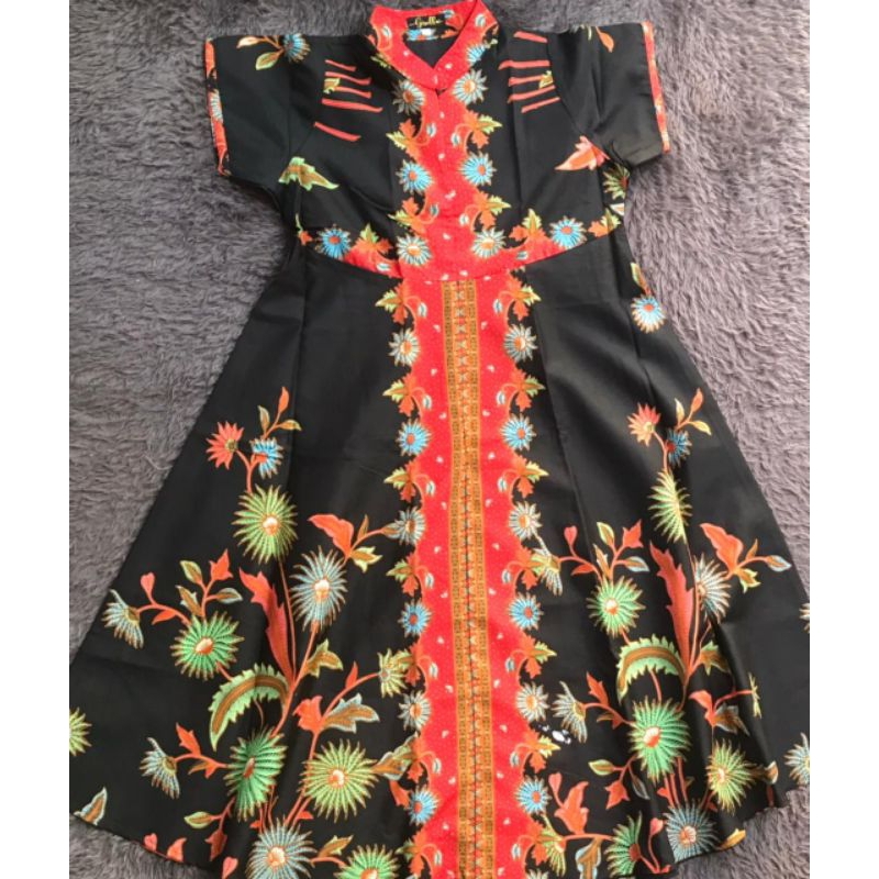 Gaun Batik Wanita Lengan Pendek Model Cheongsam