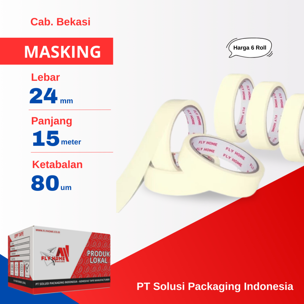 

FLYHOME 6Roll Lakban Kertas 24x15M 1inchi Masking Tape 15meter