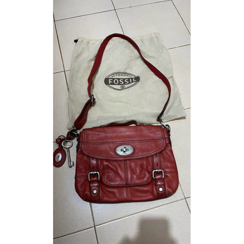 tas fossil maddox top handle turnlock messenger original authentic preloved rare