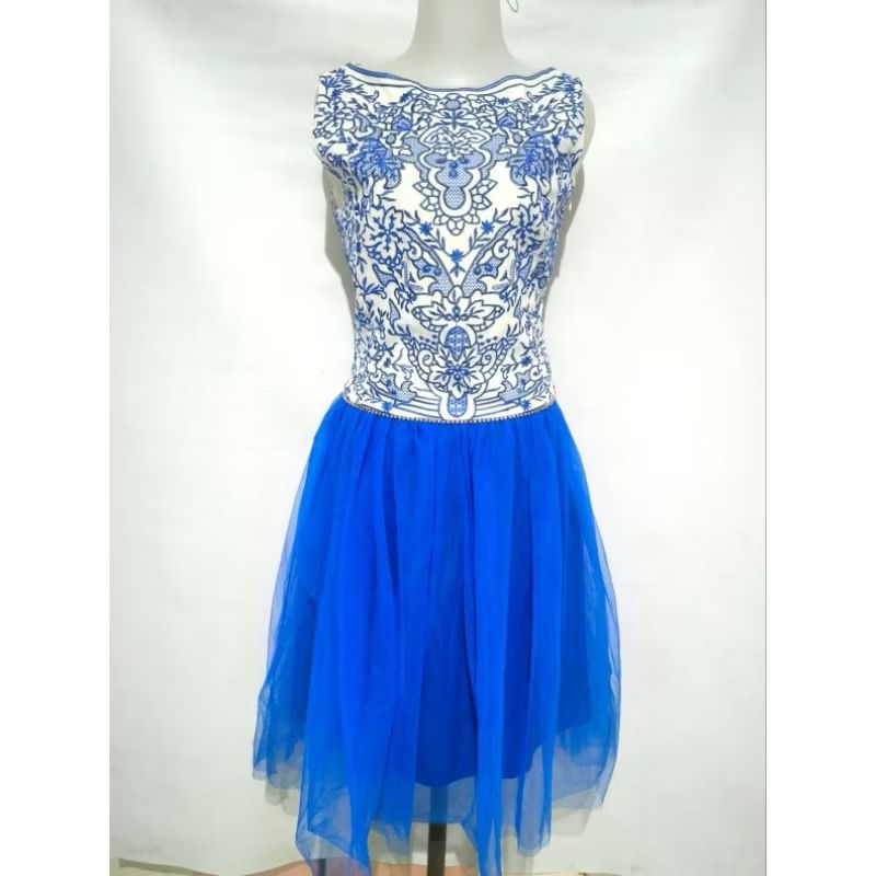 Terusan pesta brokat Sleeveless Embroidered party dress