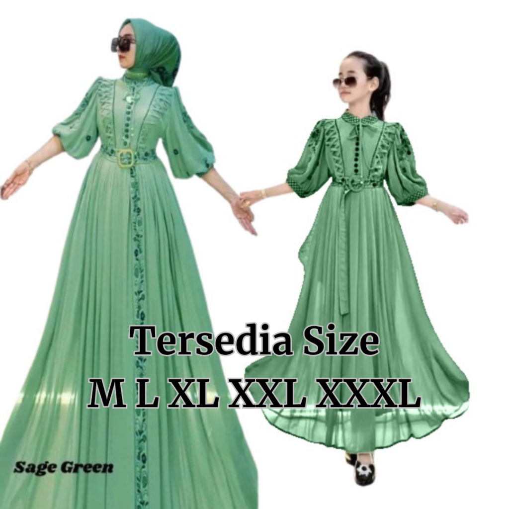 Baju Gamis Couple Terbaru Dinda Couple BO Size M L XL XXL XXXL Busui Bahan Ceruty Babydoll Aplikasi 