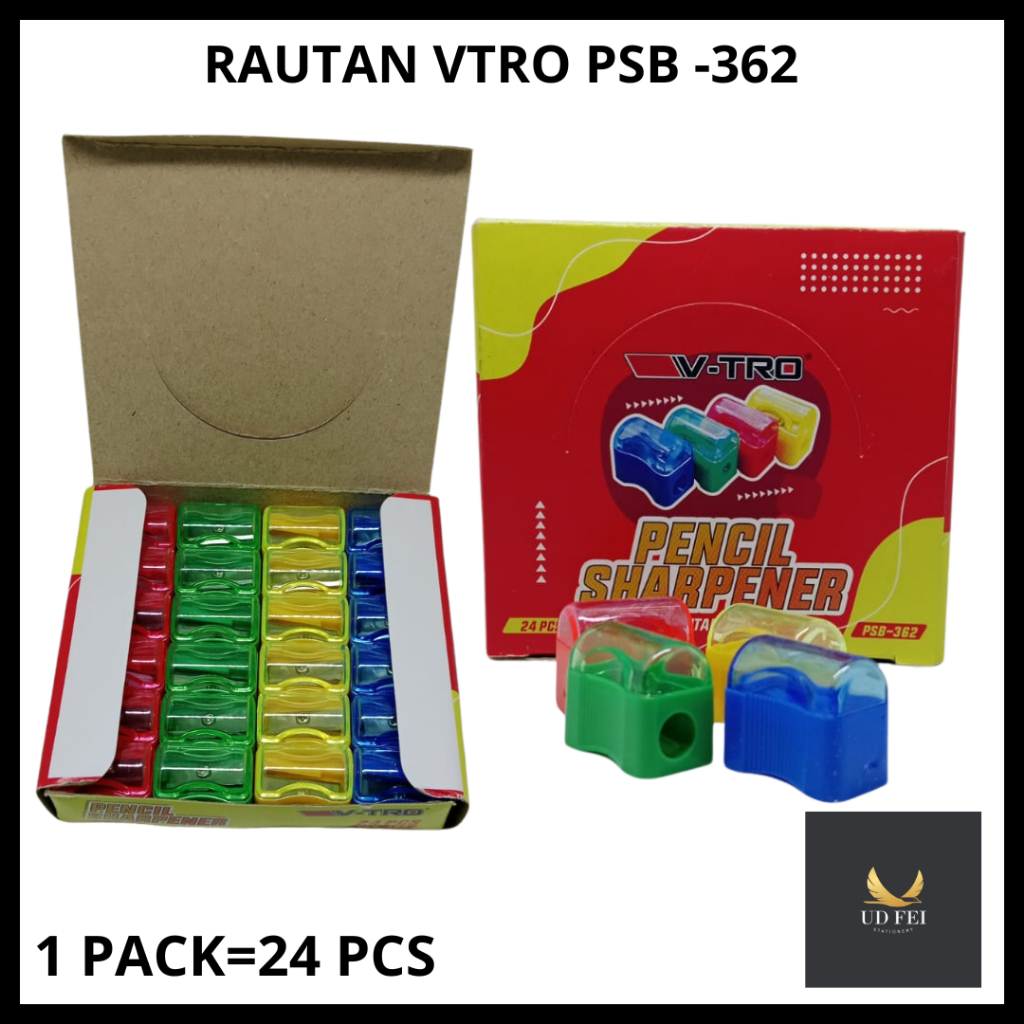 

(1 PACK=24 WARNA) Rautan PSB 362/ Rautan VTRO/ Rautan Roti/Serutan pensil/ Rautan pensil VTRO PSB 362