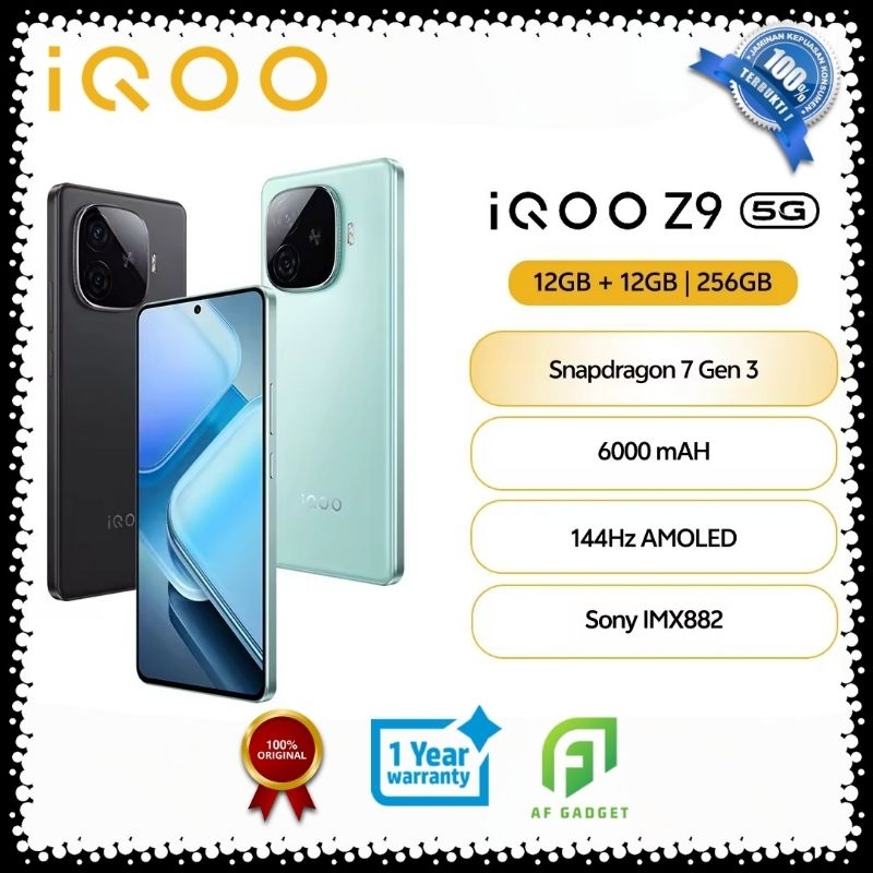 IQOO Z9 5G 8/256GB | 12/256GB Snapdragon 7 Gen 3 | 144Hz Garansi Resmi