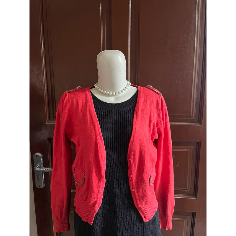 cardigan outer crop pink fanta bahan kutub (preloved)