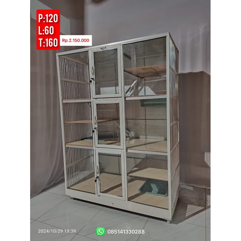 kandang kucing alumunium 3 kamar tingkat besar jumbo warna putih