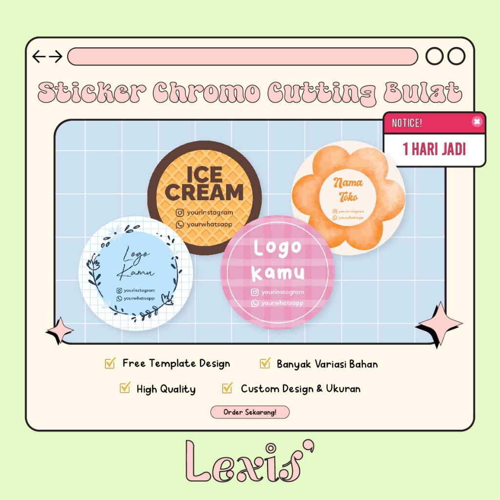 

Sticker Chromo Custom *BISA LAMINASI* Gambar Logo Label Stiker Makanan Toples Botol Produk Kemasan