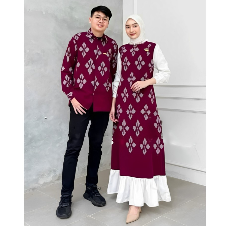 Gamis Lebaran Terbaru Kondangan Wanita Model Gamis Terbaru Motif Batik Bunga - Set Couple Tenun