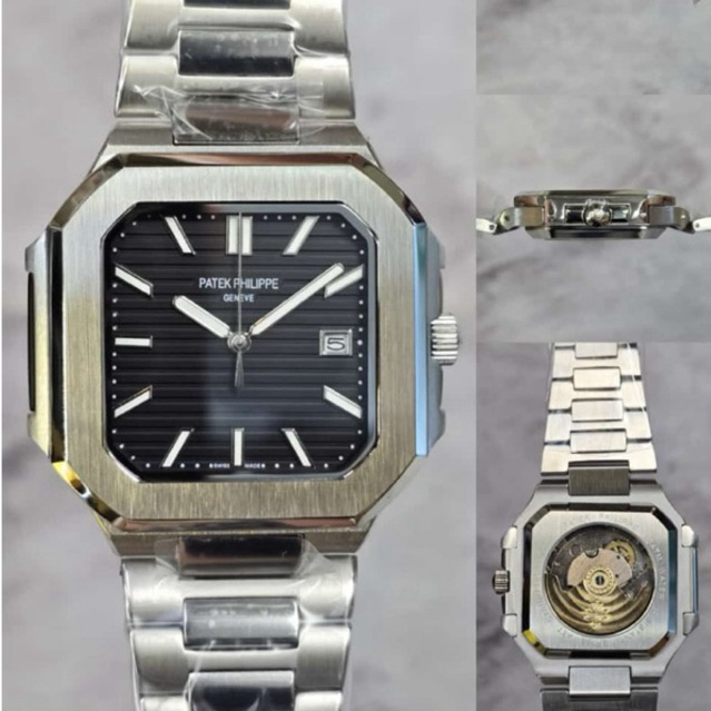 JAM TANGAN PATEK PHILIPPE CUBITUS PRIA/COWOK SILVER BLACK AUTOMATIC JAPAN AAA 40mm #Jamtanganpria #J