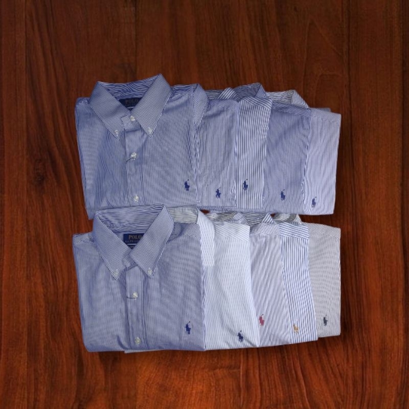 Kemeja Ralph Lauren Salur Biru, Hitam, Putih