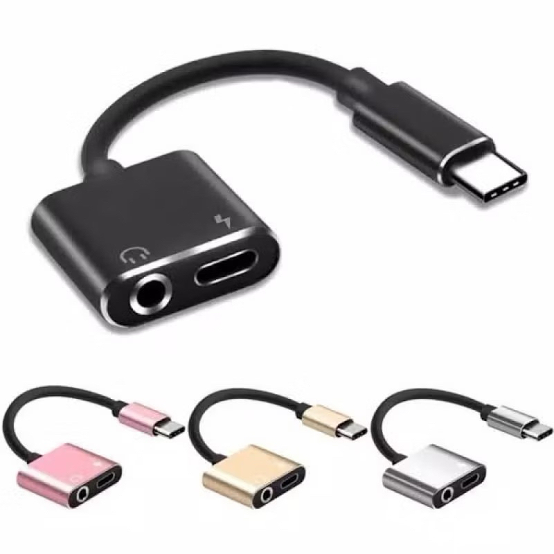 Kabel Splitter Qtop GL022 Type C Charger + Play Musik / Converter Kabel Audio 3.5MM Type-C