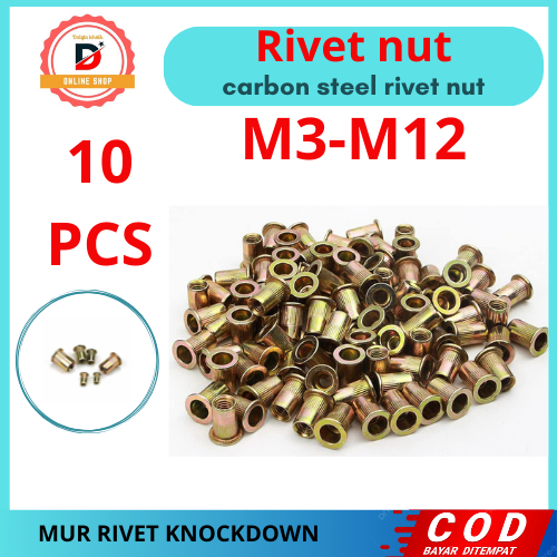 Mur Rivet Knockdown Rivot Nut M3-M12 Mur Rivet Nut Rivnut Kuning Besi Carbon Steel Nutsert Tanam ins
