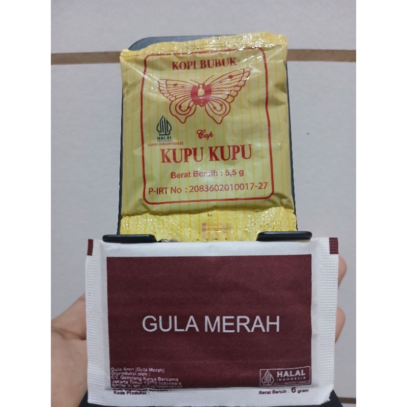 

(Termurah) kopi cap kupu kupu + gula merah, 1pak isi 20sachet kopi + 20sachet gula merah.