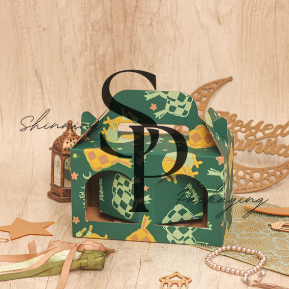 

( 10pcs ) Kardus die cut imlek natal muat 4 toples kotak 250gr 350gr gable box lebaran dus jinjing cookies parcel hampers