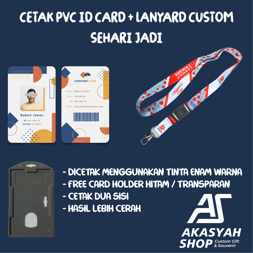 

Al Lanyard + ID Card Custom Desain Print 2 SISI Free ID Card Holder