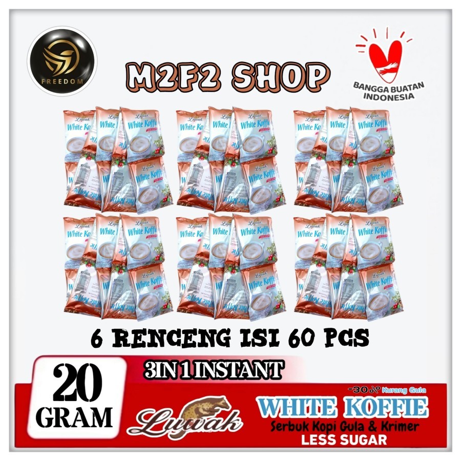 

Luwak White Koffie Less Sugar | Kopi 3in1 Instant Kurang Gula Sachet - 20 gr (Kemasan 6 Renceng)