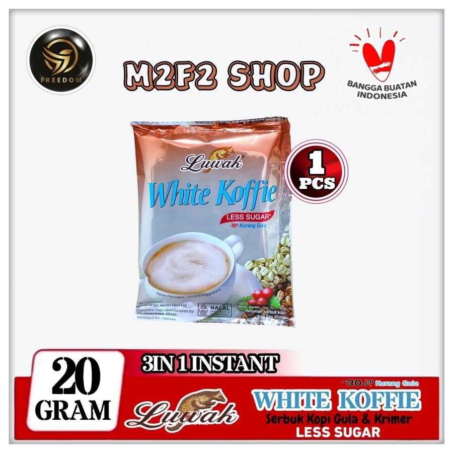 

Luwak White Koffie Less Sugar | Kopi 3in1 Instant Kurang Gula Sachet - 20 gr (Kemasan Satuan)