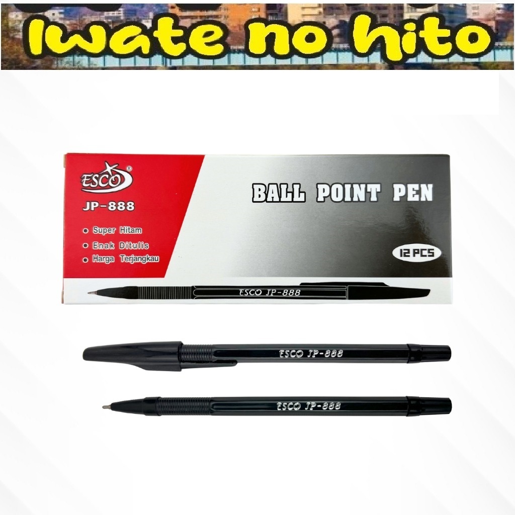 

(IWATE i 1i)PULPEN MODEL STANDAR pulpen hitam esco jp-888 pena hitam pulpen murah bolpoin ballpoint murah iwate no hito iwatenohito