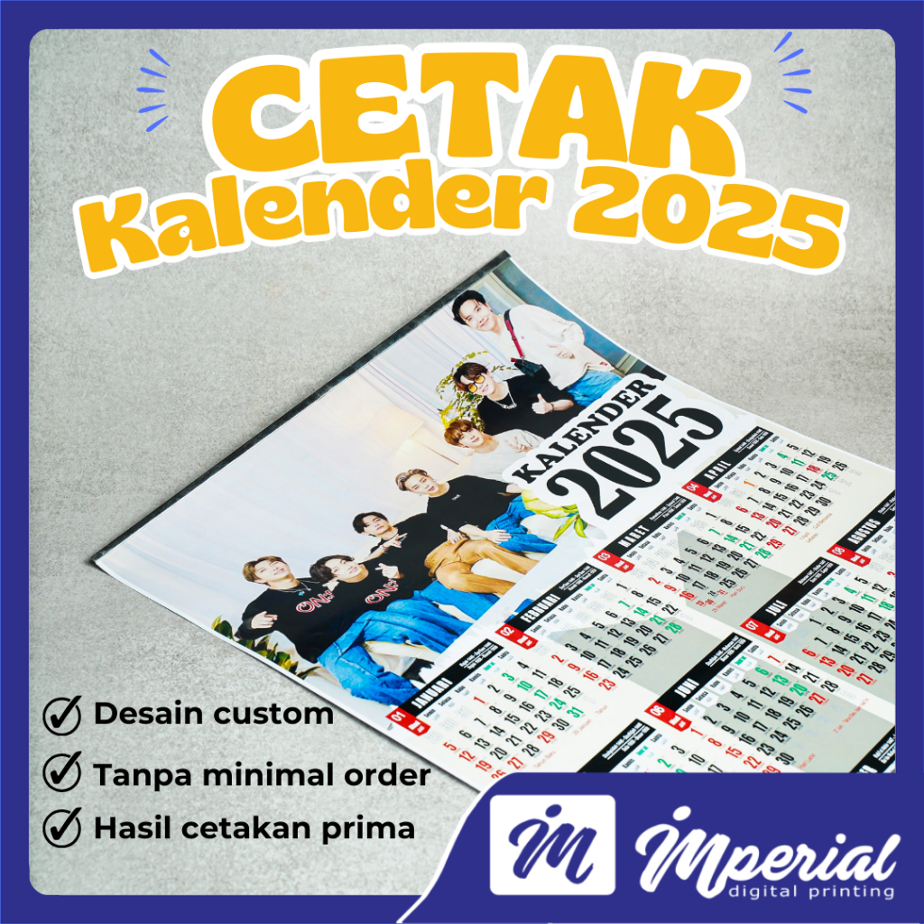 

Cetak Kalender Dinding 2025 Custom Desain / Kalender Meja / Promosi / Instansi / Usaha / Familly / Baby / Couple