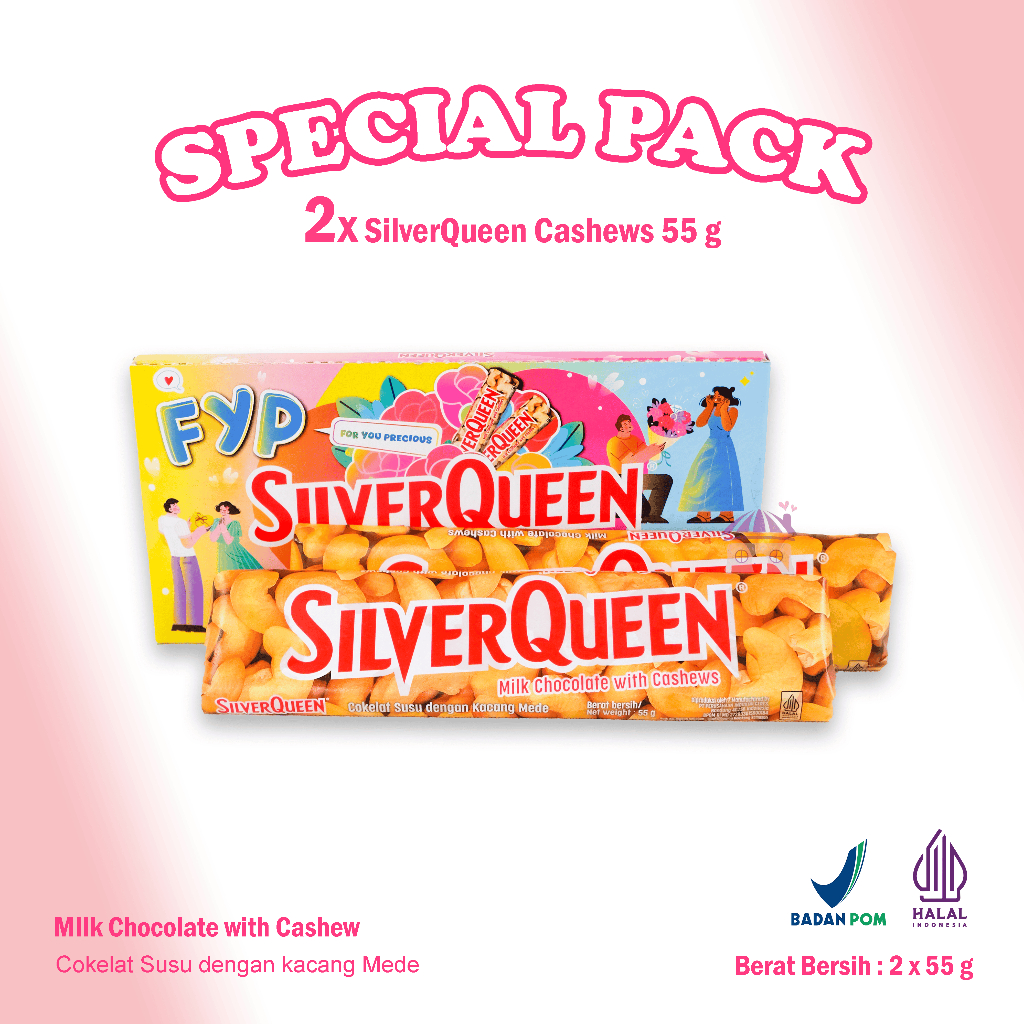 

SilverQueen Milk Chocolate with Cashews Special Pack Promo Coklat Netto 2x 55g