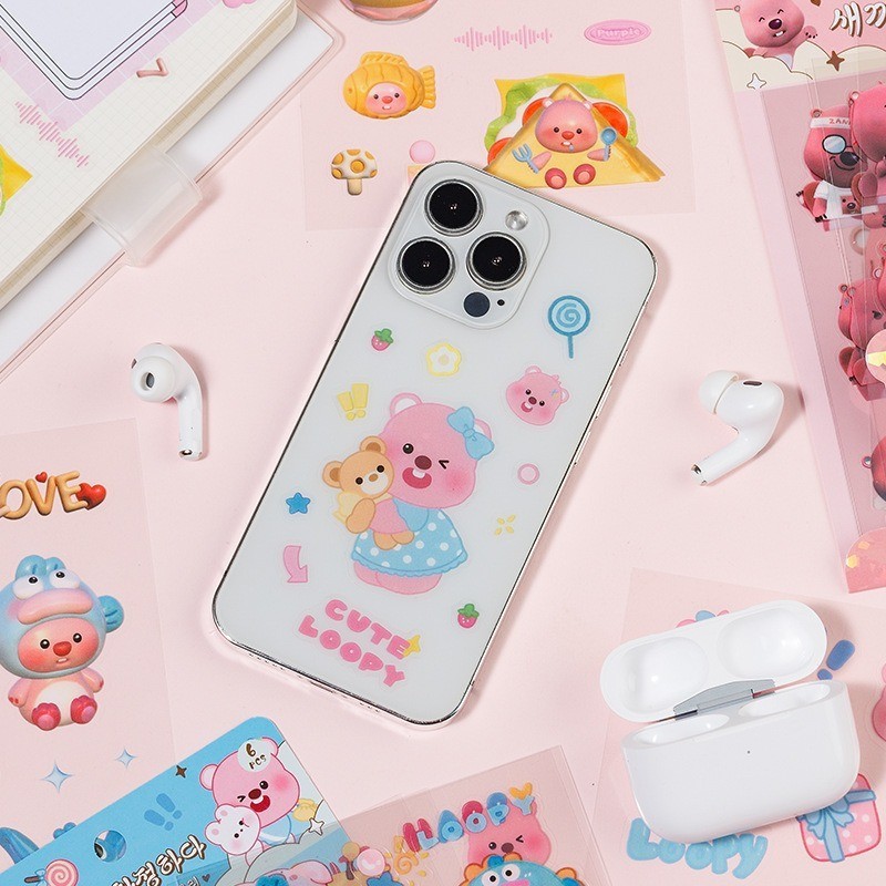 

Stiker Pack Loopy Pororo Loppy Hangyodon Gelatoni Pompompurin Stiker DIY Stiker Loopy PET Decor Buku Diary Import