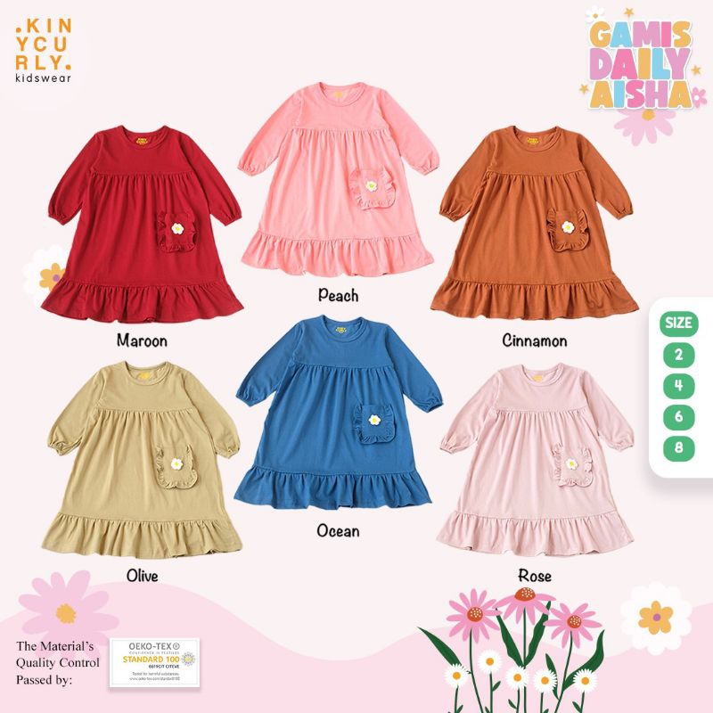 Gamis Daily Ameena Kinycurly / Gamis Kaos Anak / Gamis Anal Lucu / Gamis Polos Anak 2-8 Tahun