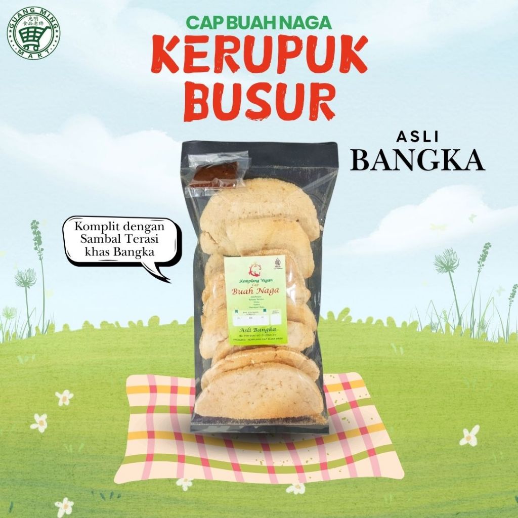 

Kerupuk Busur Vegetarian Cap Buah Naga / Kerupuk Kemplang Asli Bangka Vegan