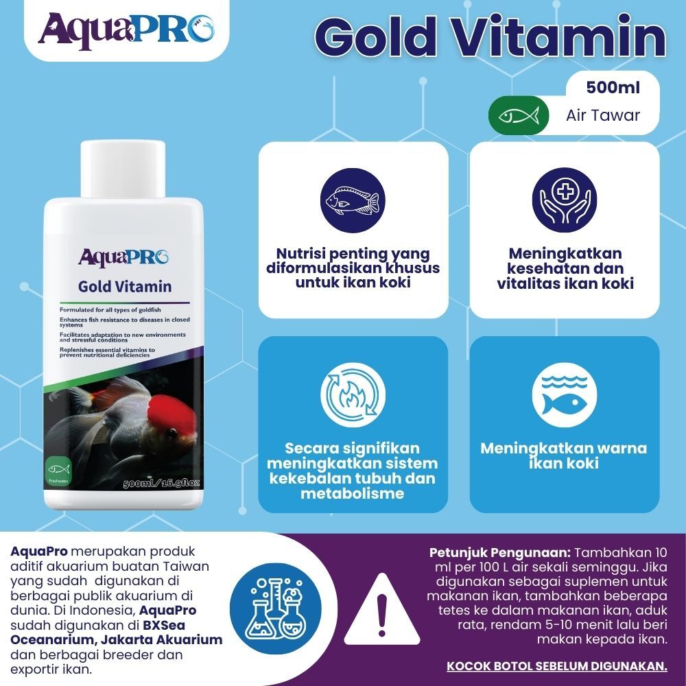 AquaPro Gold Vitamin 500ml/16.9oz Vitamin Ikan Koki
