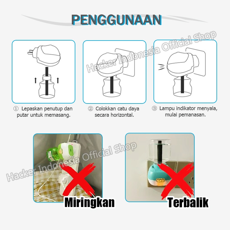 ( Alat+2 Refil ) Hacker Set Obat Nyamuk Elektrik Liquid / Anti Nyamuk Aman Untuk Bayi