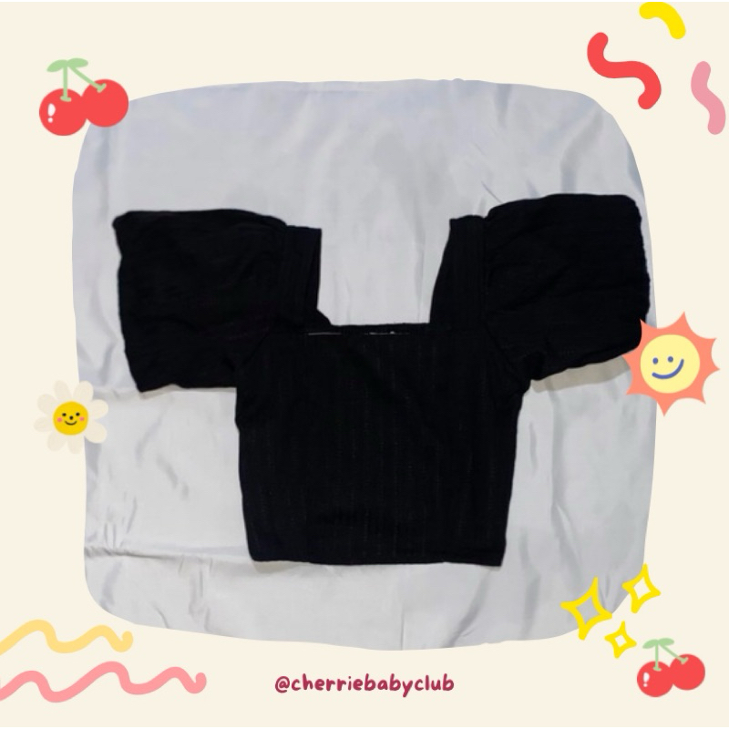 black crop top | baju atasan wanita | crop top lengan pendek