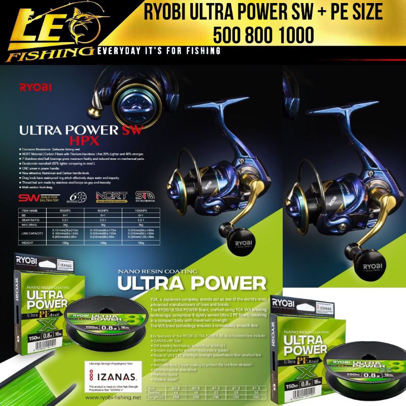 REEL RYOBI ULTRA POWER SW HPX 500 800 1000 REEL PANCING TERLARIS REEL ULTRALIGHT TERLARIS PRODUK ORI
