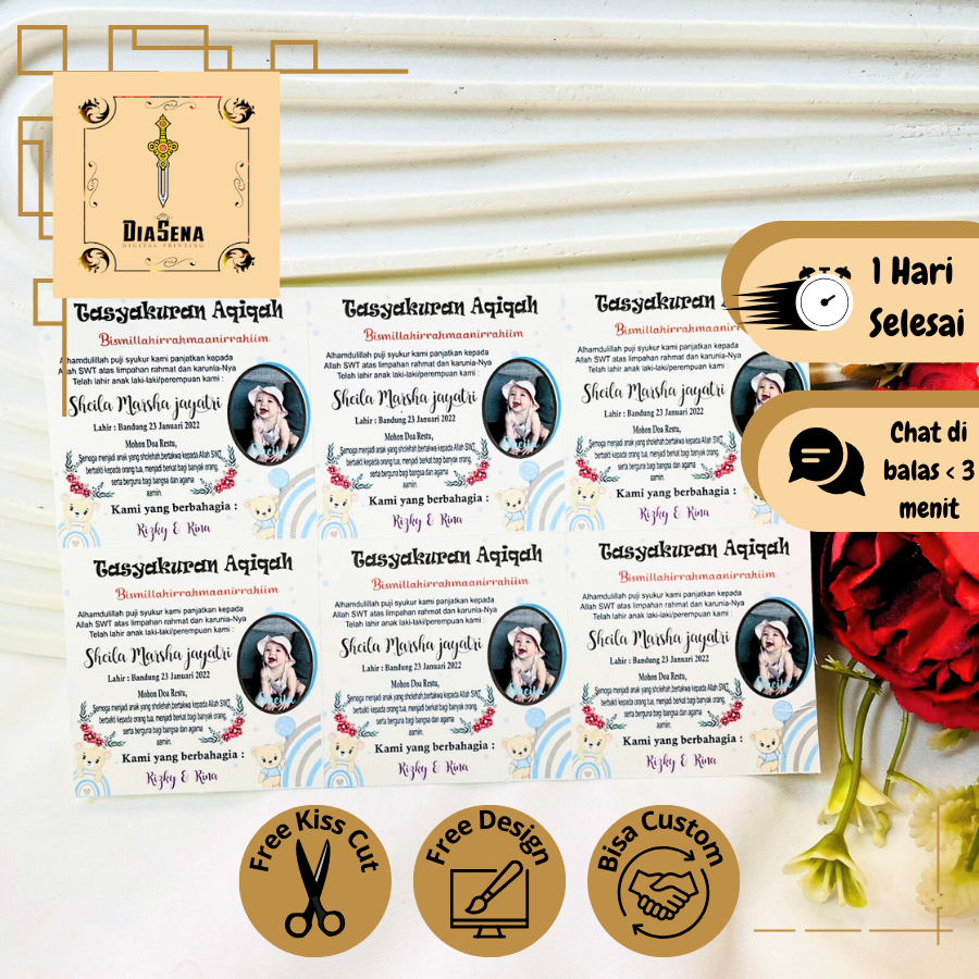 

5-8 Diasena Sticker Tasyakuran Aqiqah Bayi Stiker Kotak Syukuran Ikkah Iqqah Anak Custom Uk.Sedang
