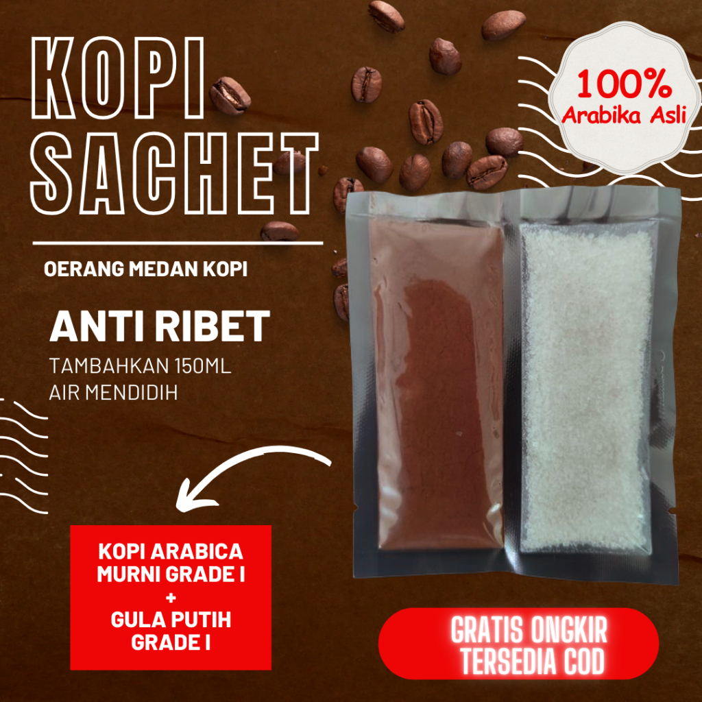 

Oerangmedan Kopi Sachet Instan Arabika Gula Putih Bean lokal premium traditional Roasted