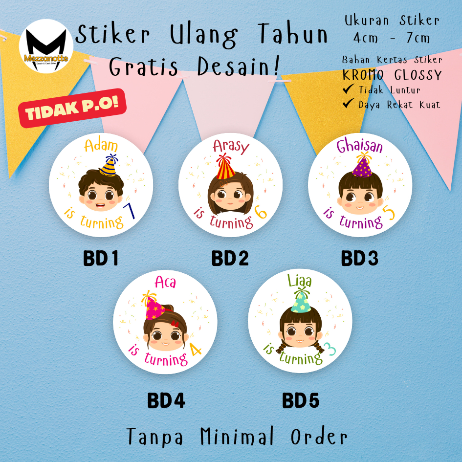 

(GRATIS DESAIN dan TANPA MINIMAL ORDER) Cetak dan Cutting Stiker Ulang Tahun / Birthday Aesthetic