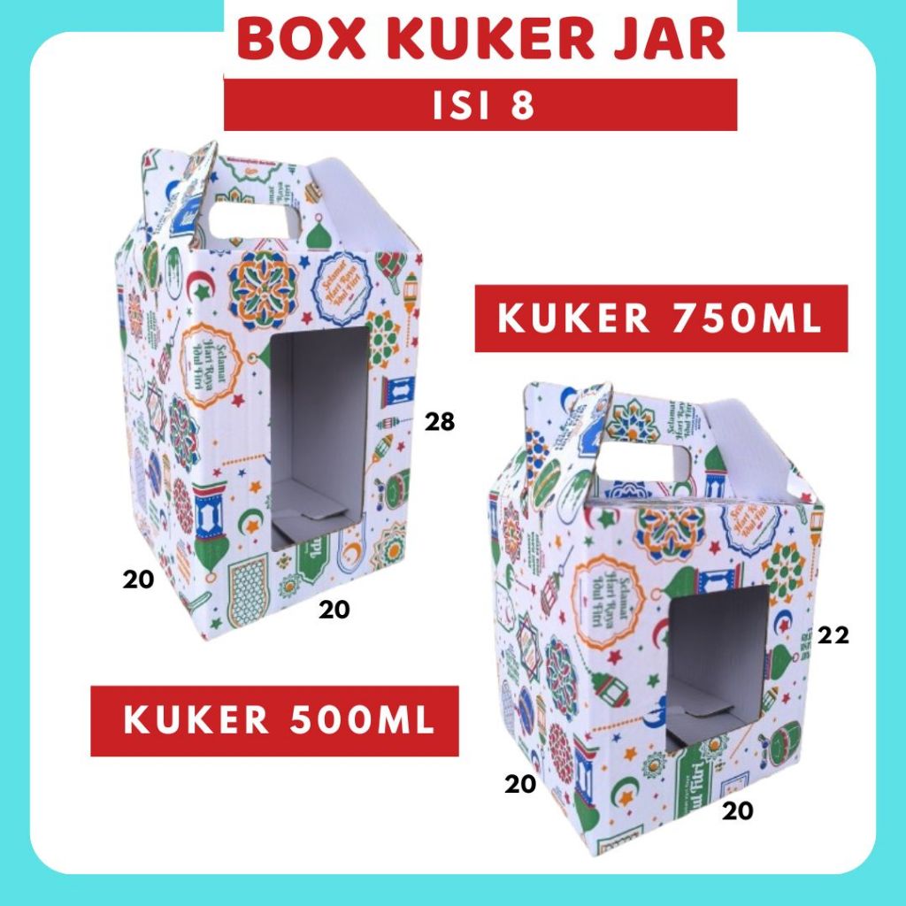 

Box 20x20x28 / 20x20x22 Jinjing KUKER TOPLES JAR 500ml/750ml ISI 8 Kardus Idul Fitri Lebaran Hampers/Ied Mubarak/Box Boneka/Hampers Kue Kering