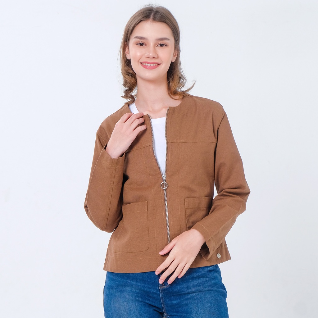 C2 Evizen Brown Crop Outer Wanita